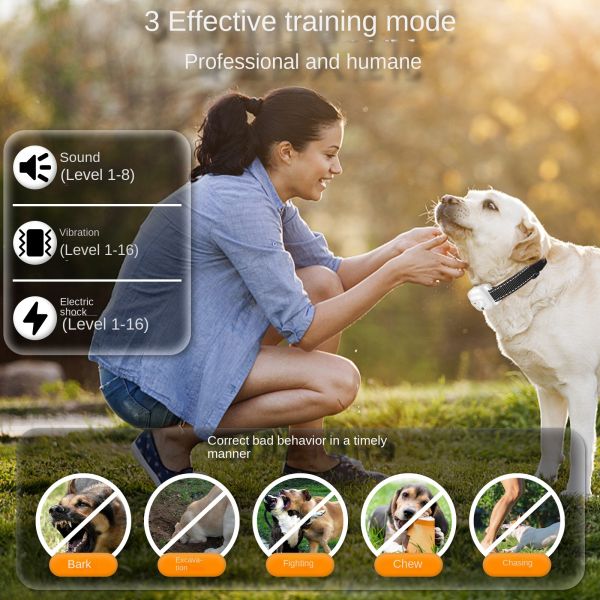 Waterproof Rechargeable Fashion Pet Training Collar 800m Remote Control Electric Shock Vibration Warning Portable Dog Trainer