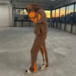 Custom Logo Puff Printing Hoodies Stacked Sweatpants Jogging Set Flared Sweat