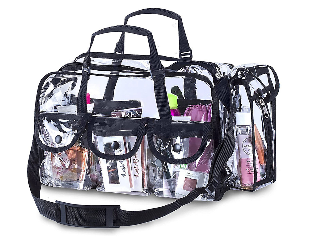 Zipper Closure 4 External Pockets Transparent Cosmetic Bag For Women