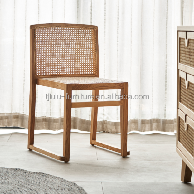 Space Saving Stacking Wood Rattan Dining Chairs Modern Nordic Style for Comfortable Dining