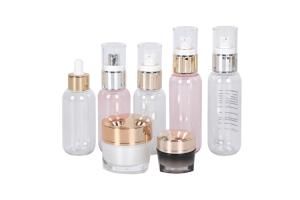 Wholesale Empty Trave Skincare Set PET 100ml Dropper Bottle 100ml 120ml Lotion Bottle And 15g 50g Acrylic Triangle Cream Jar from china suppliers