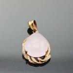 18K Rose Gold Plated 925 Silver Pear Rose Quartz Cubic Zirconia Pendant (PSJ0167