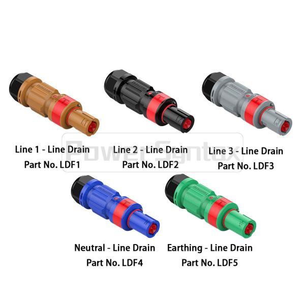 5 X 400A IP67 High Current Power Connectors Female Plugs PowerSyntax Line Drain