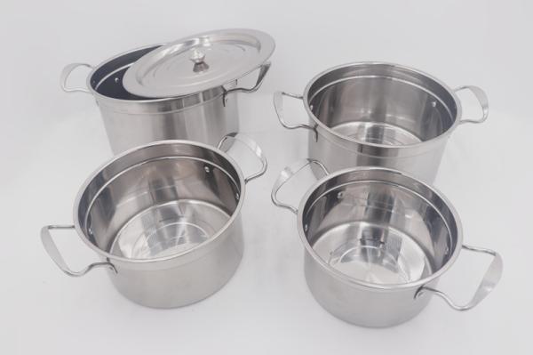 4pcs Pot and pans induction stainless steel stock pot with steel lid pasta