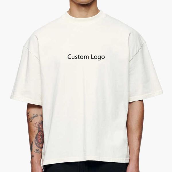 Custom Oversized Crop Top Men's Cotton Heavyweight Drop Shoulder Boxy Fit White