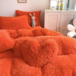 Bright Orange Luxury Shaggy Warm Mink Velvet Crystal Bedding Set for 1.8m 6 feet