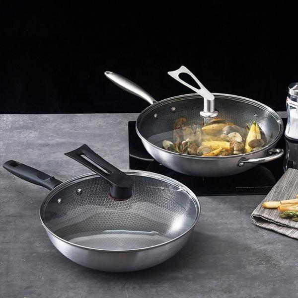 Direct Selling Kitchen 32cm 34cm Stainless Steel Honeycomb Fry Pan Non-stick