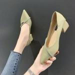 Elegant Office Spring Pointed Single Ladies Casual Leather Shoes 4cm Square Heel