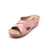 BS091 Summer 2021 New Style Sandals Women'S Retro Wedge Heel Car Stitching