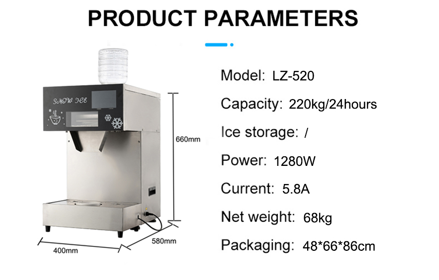 220kg 24Hours LZ-520 Ice Snow Machine Easy Operation and Customize Ice Storage Capacity