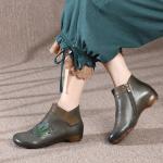 HZM035 Retro Embroidery Women'S Short Boots Autumn And Winter New Style Leather