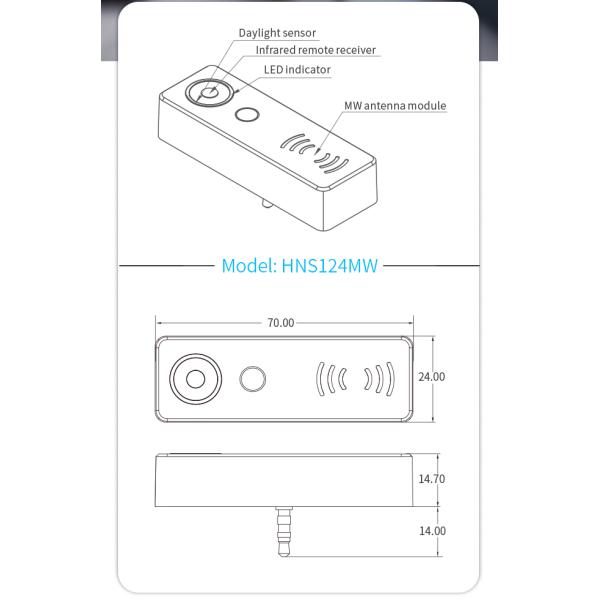 Audio-jack Connection Microwave Motion Sensor HNS124MW, Tri-level Dimming Control, Easy Plug & Play