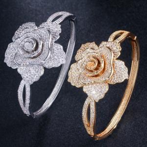 Wholesale Luxury Rhinestone Flower Bracelet for Women Crystal Bracelet Wedding Bridal Bracelet Gold Silver Color Bracelet  Jewelry from china suppliers