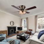 Minimalist Style Antique Brass Crystal Led Ceiling Fan 100lm/w 48inch 4 Blades
