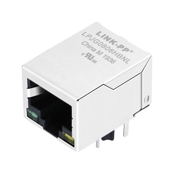 LPJG0806HBNL 10/100/1000 Base-T Single Port Shielded RJ45 Jack Tab Down Green