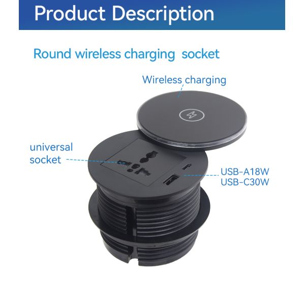 82mm Recessed Powered Grommet Desk Outlet USB C ROHS Certificated