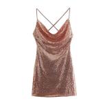 OEM maufactory Sexy Sleeveless Temperament Sequins Polyester Skirt V Neck Skirt