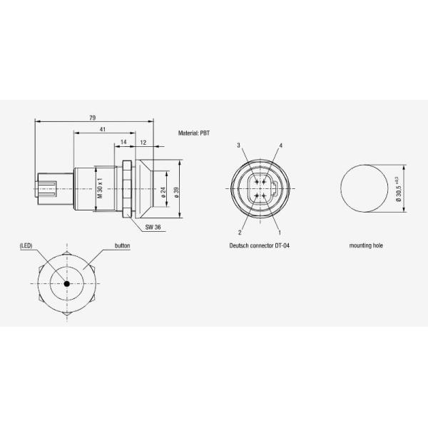 30mm Hydraulic PTO Switch Push Button Switch With Connector