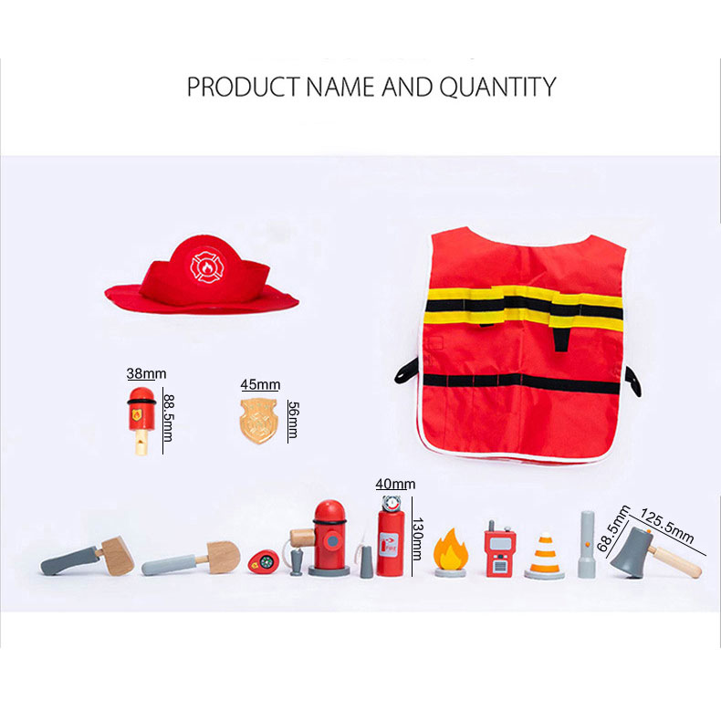 Kids' Firefighter Pretend Toy Set Wooden Home Simulation Play Gift for Boys and Girls