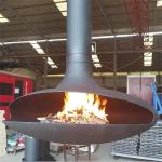 Suspended wood burning black paint decorative fireplace indoor steel custom