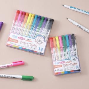 Wholesale Student Plastic Double Line Contour Pen Graffiti Handbooks Multi Color Highlighter Pen from china suppliers