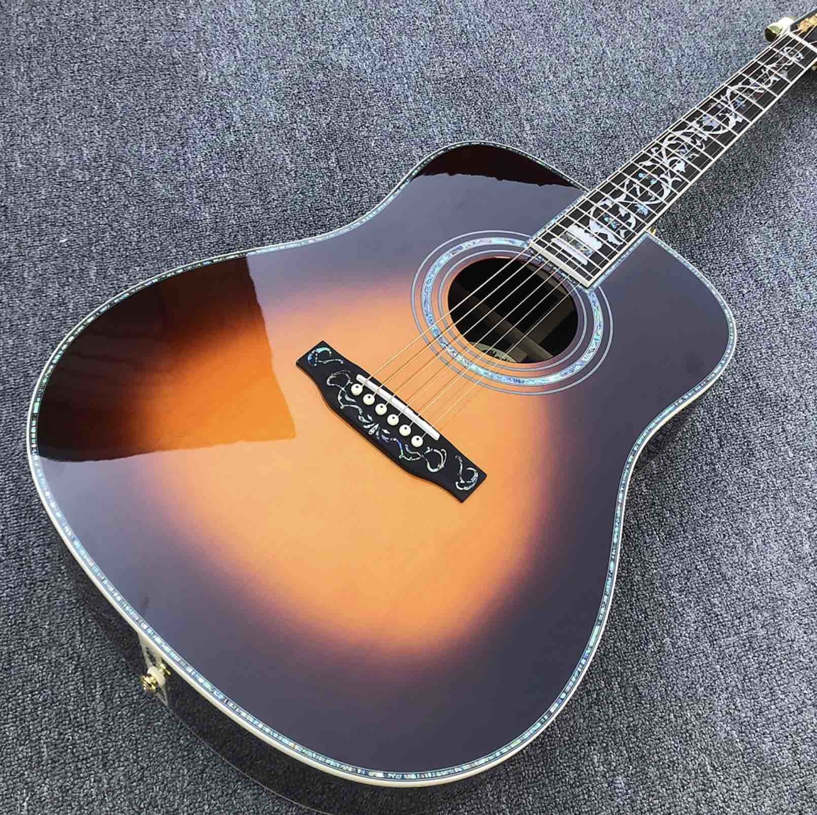 Real Abalone inlays Sunburst Solid spruce top 41 inch D style Acoustic Guitar with ebony fingerboard