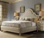 Modern Bedroom Wooden Frame Beige Upholstered King Size Bed