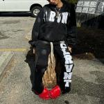 Custom Zip up Sweatsuit Acid Wash Applique Patch Embroidery Distresses Hoodie