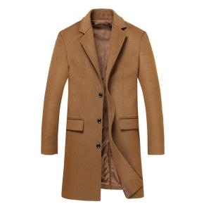 Wholesale Regular Men's Woolen Coat Winter Solid Color Single-breasted Pocket Camel Male Long Trench Coat Mens Overcoat from china suppliers