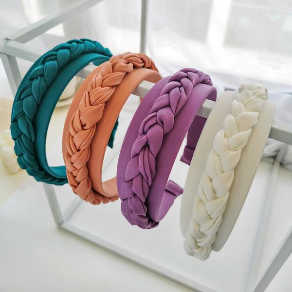 Solid fabric braided hair accessories wide brim hair band ladies headband