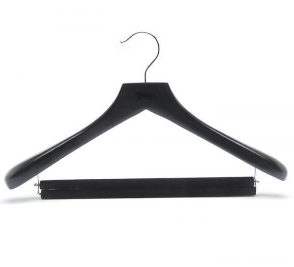 Quality wholesale clothes Display Style Luxury Wooden Suit Hanger with black velvet flocked bar for sale