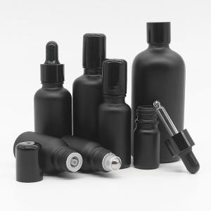 Wholesale 10ml 15ml 20ml 30ml 50ml 100ml Frosted Matte Black Round Essential Oil Glass Dropper Bottle With Gold Dropper from china suppliers