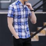 Slim Fit Checkered Pattern Mens Casual Dress Shirts Short Sleeve Fast Drying