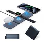 Blue Compact Foldable 3 in 1 Wireless Travel Charger 15W for iPhone Airpods