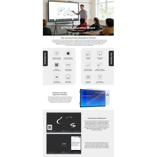 40 Points Touch 98 Inch AI Education Board with From Paper to Screen in Real Time for Classroom Teaching