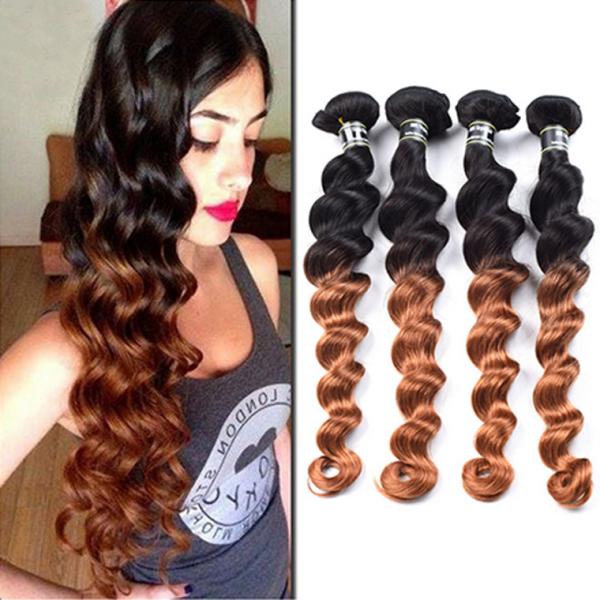 Pre-colored Ombre Human Hair Weave Loose Wave 1b/30 Peruvian Ombre Hair