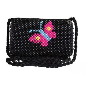 Wholesale Black Beaded Pearl Hand Bags Red Butterfly Pattern With Zipper 21cm length OEM from china suppliers