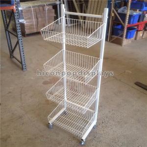 Wholesale Metal Wire Display Stand Free Standing With 4 - Layer Basket Holder / 4 Caster from china suppliers
