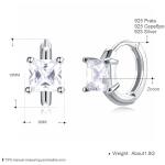 1.2cm 316L SS Square Cubic Zirconia Earrings 3A CZ Sterling Silver Stud Earrings