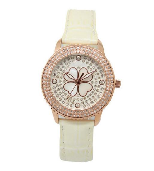 Ladies Top Quality Vogue Steel Wrist Watches with Genuine Leather Strap and