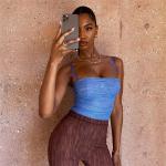 One Line Neck Ladies Camisole Tank Tops See Through Net Gauze Printing