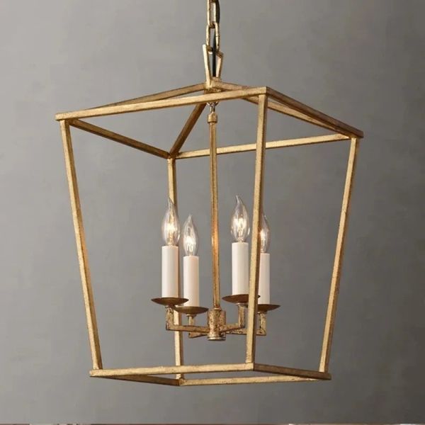 Loft Vintage Iron Birdcage Pendant Light Modern Darlana Linear Lantern Chandelier（WH-AP-640）