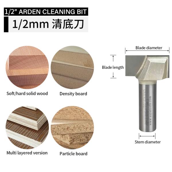 Arden CNC Router Wood Bit Tools Flat Bottom Milling Cutter 30mm 2 Flute Cleaning Bottom Bit Wood Woodworking Straight Bit