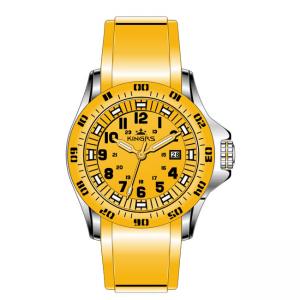 China Yellow Silicone Rubber Wristband Watch Men Stainless Steel Analog Dial on sale