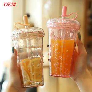 Wholesale Milk Tea Straw Cup Transparent Double-Layer Plastic Water Cup from china suppliers