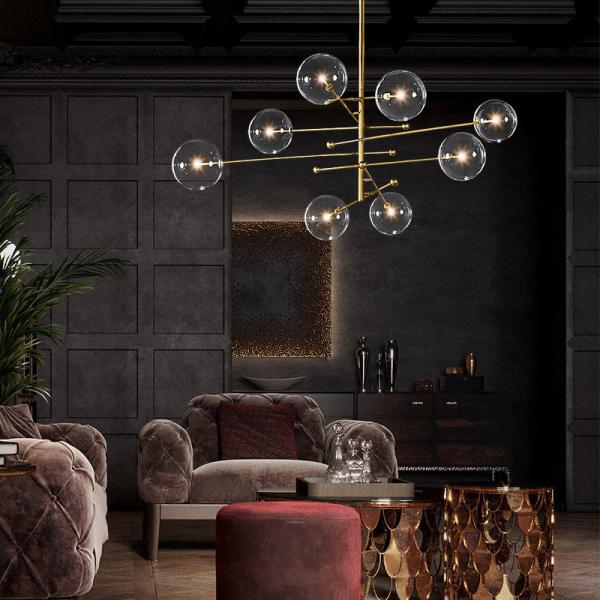 Postmodern LED Chandelier Living Room Black Gold Hanging Light Fixture Nordic