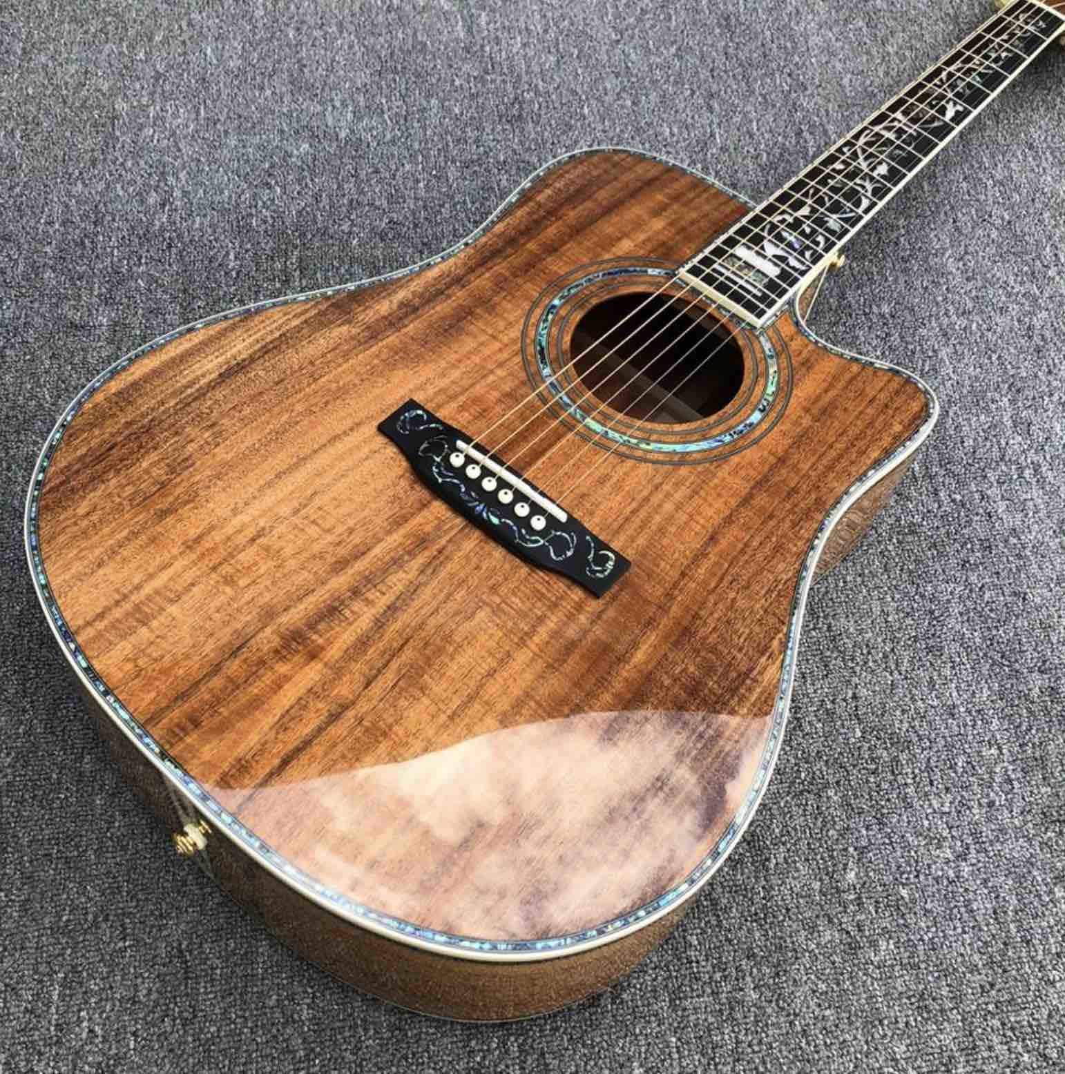 Aablone Tree life Cutaway Koa wood acoustic guitar 41 inch Ebony fingerboard Solid koa guitar