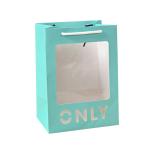 Blue PVC Window Cardboard Gift Bags With Laser Cut Love Recyclable Tote With