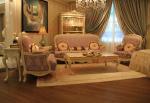 Parquetry and Golden Decortation in Wooden Carving Frame with Fabric Upholstery
