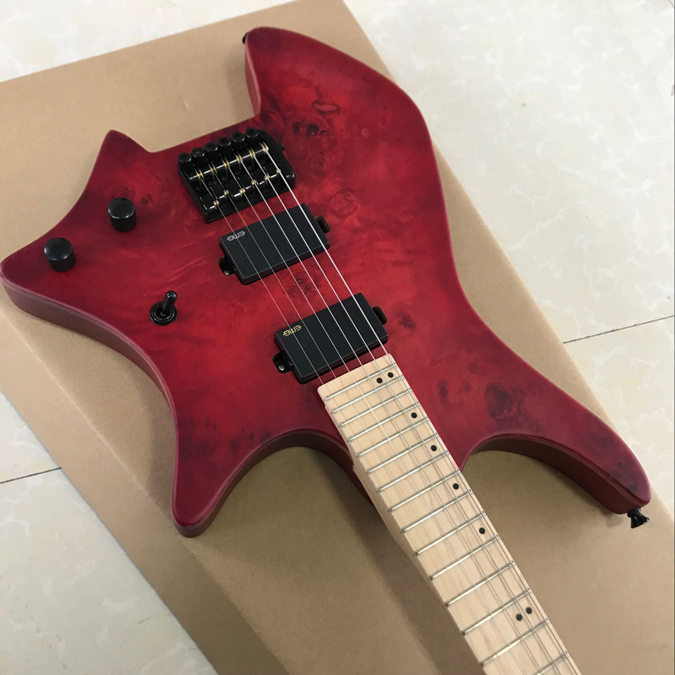 GRAND Red burst color Headless Electric Guitar 2019 New arrival solid wood guitar,Black hardware Free shipping